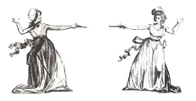 Illustration of women dueling with pistols