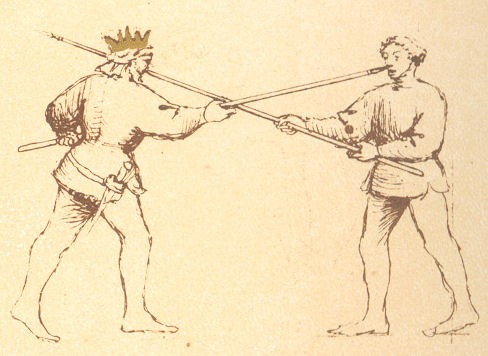 Exchange footwork with spear