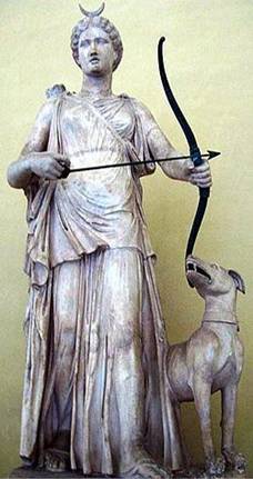 Classical statue of Diana the huntress with bow