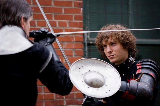 Student practicing rapier
