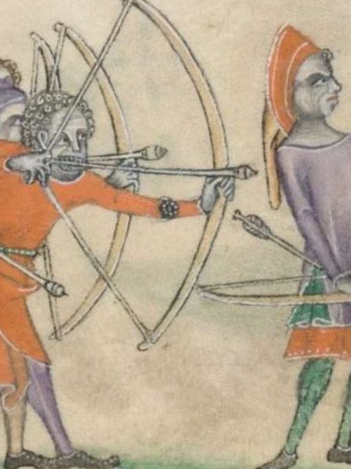 Medieval manuscript illustration of an English longbowman