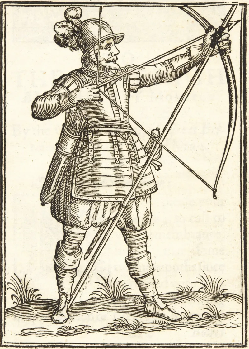 Illustration of an English archer with longbow and pike from The Double-Armed Man