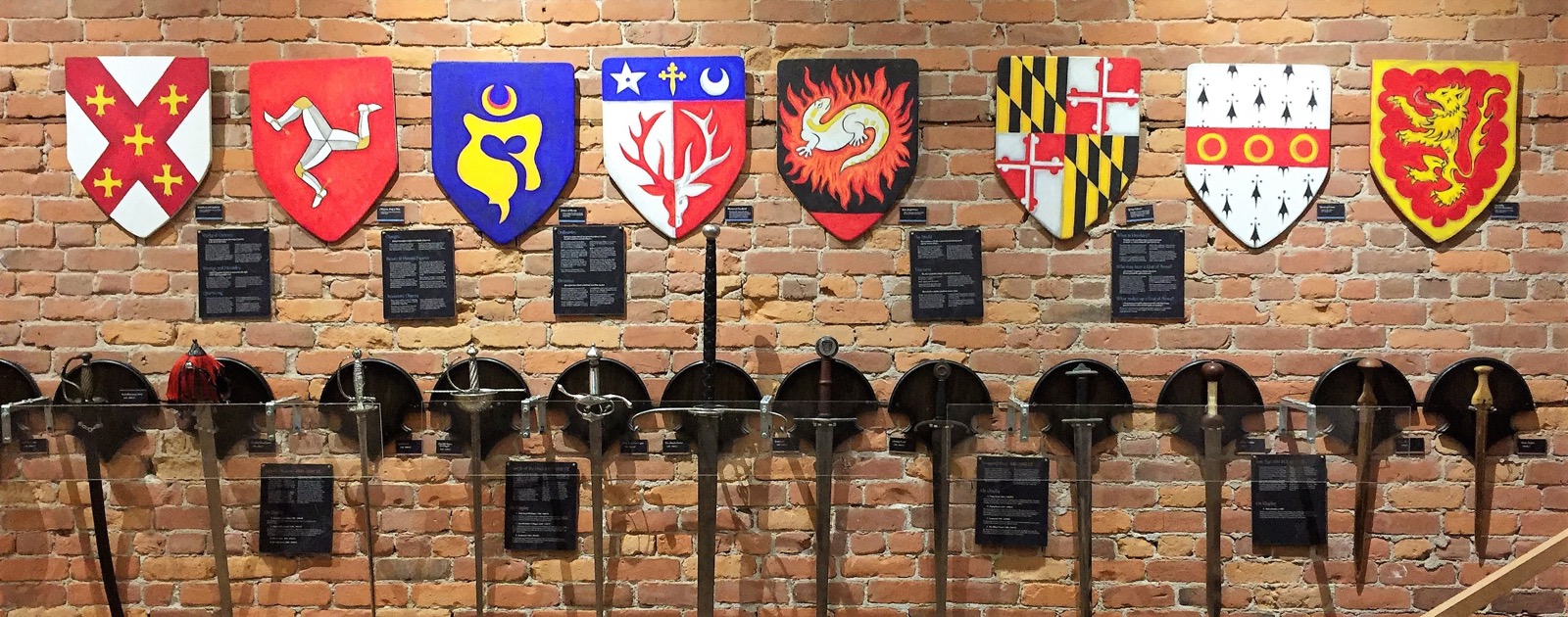 Collection of colorful heraldic shields with coats of arms